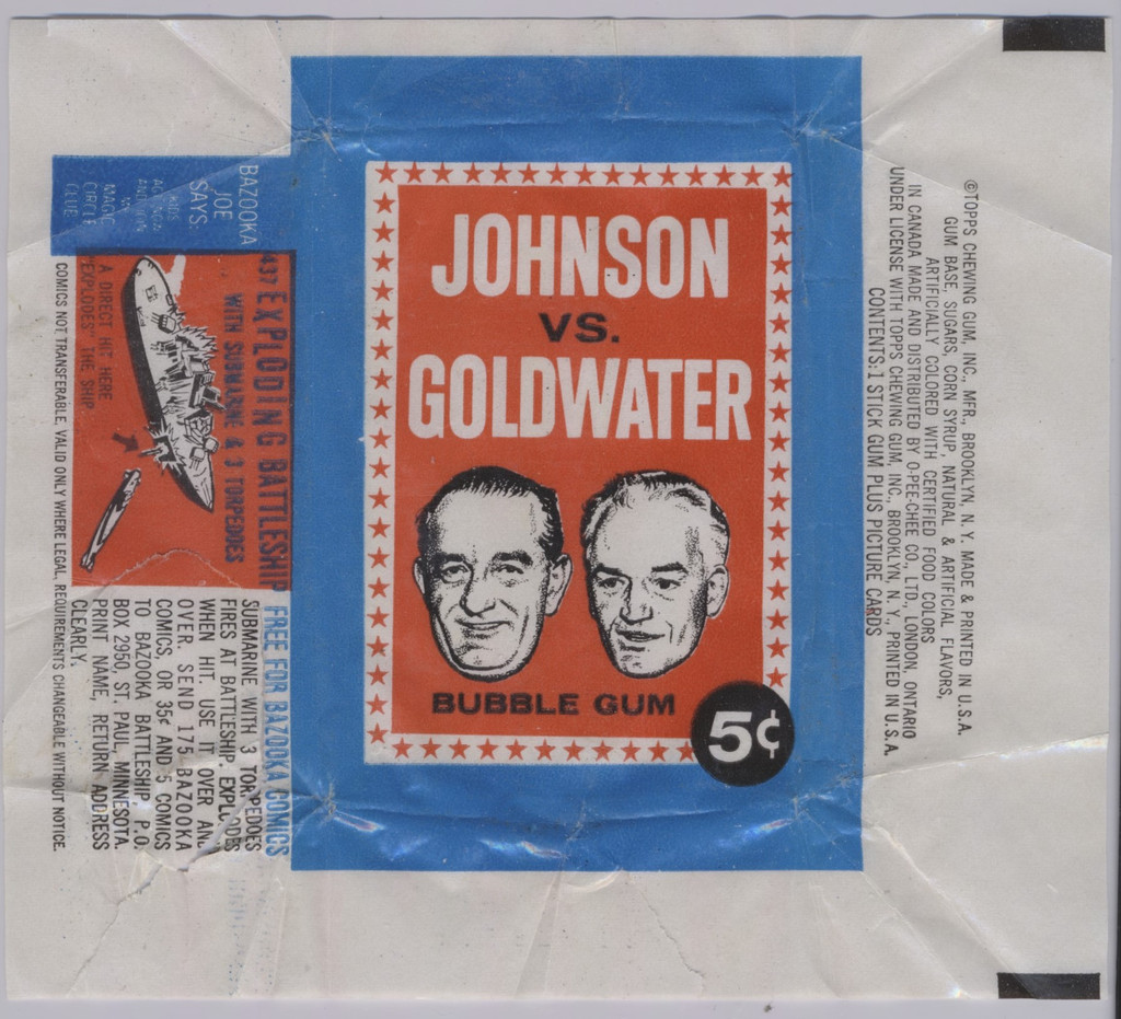 1964 Topps Johnson vs Goldwater 5-Cent Wax Wrapper (low grade) #*sku37018