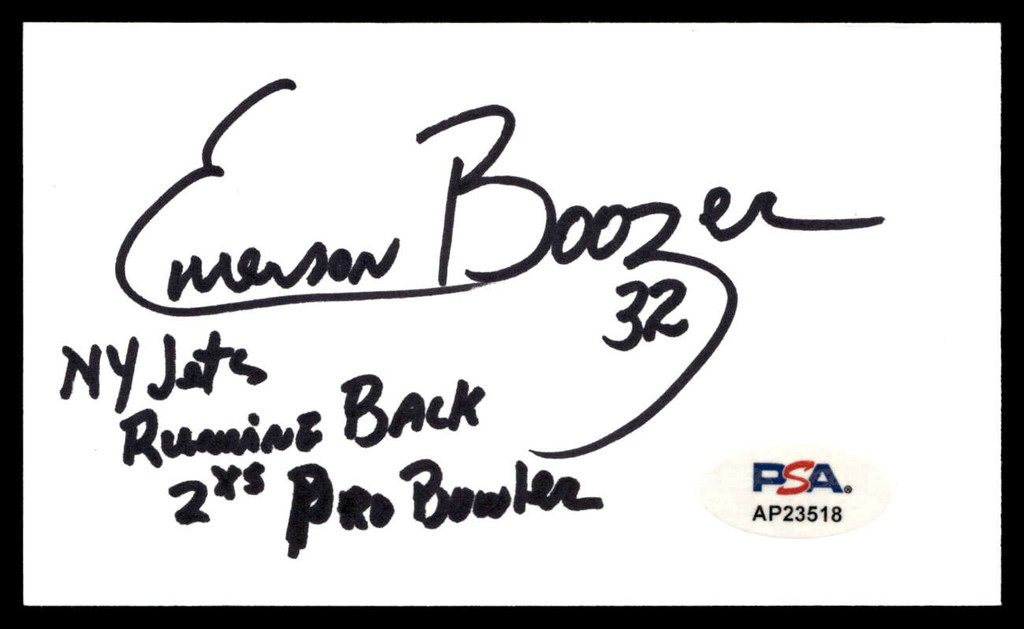 Emerson Boozer Index Card Signed PSA/DNA Authenticated NY Jets Autographed