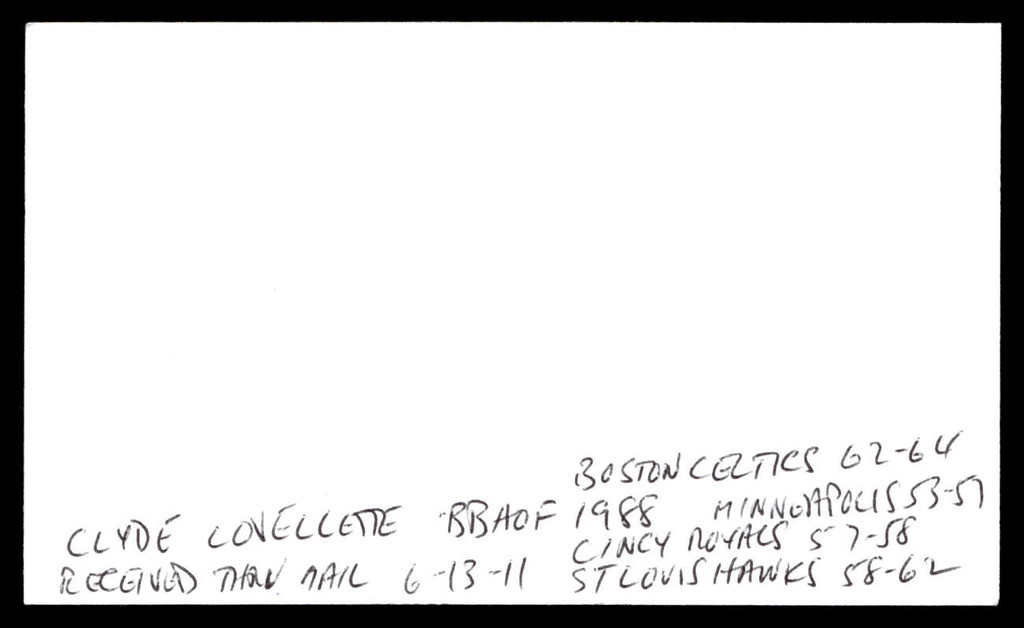 Clyde Lovellette Index Card Signed PSA/DNA Authenticated Celtics Autographed HOF 88