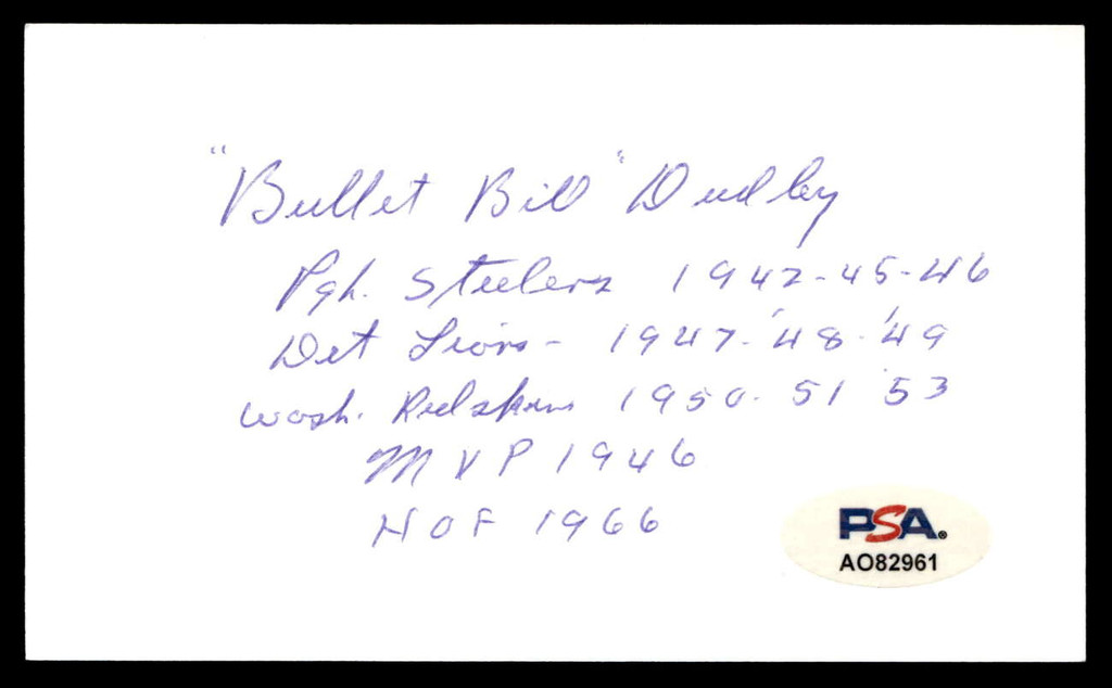 Bullet Bill Dudley Index Card Signed PSA/DNA Authenticated Lions Autographed HOF 1966 ID: 505856