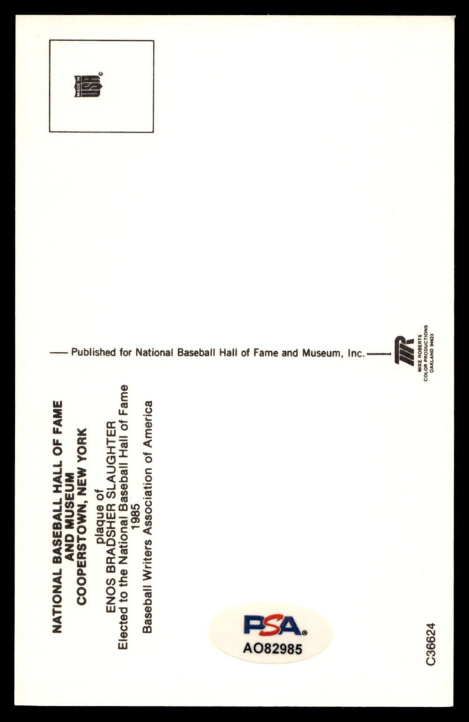 Enos Slaughter Yellow HOF Postcard Signed PSA/DNA Cardinals Autographed ID: 505877