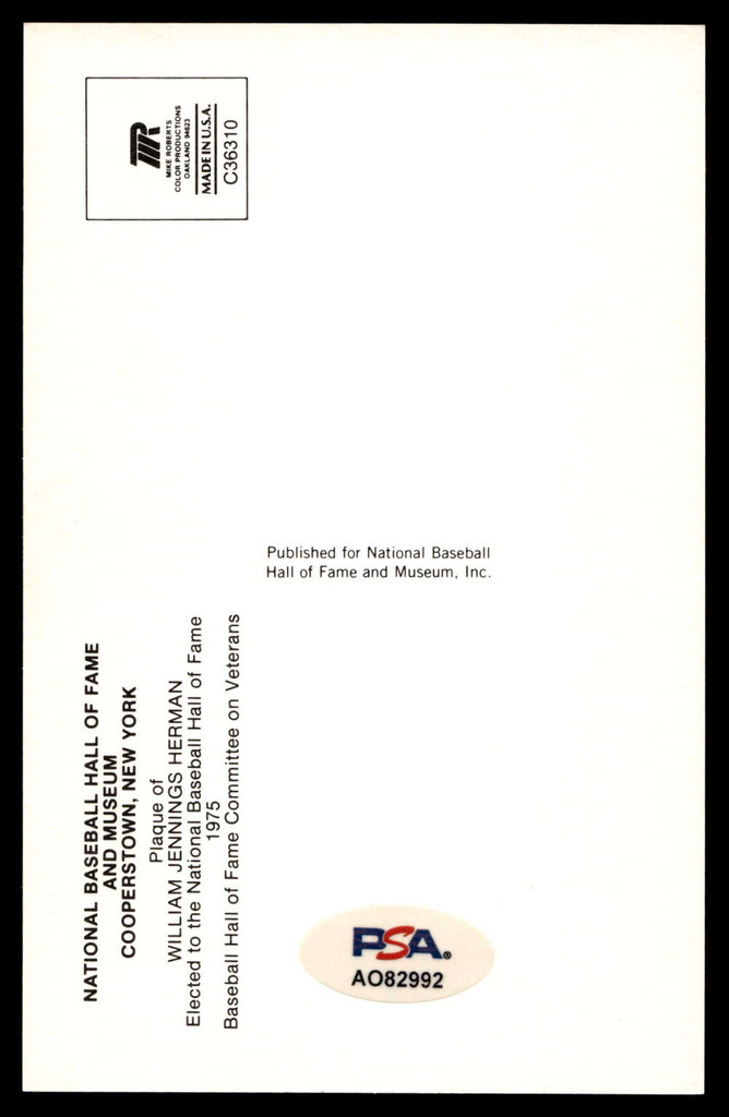 Billy Herman Yellow HOF Postcard Signed PSA/DNA Authenticated Cubs Autographed ID: 505885