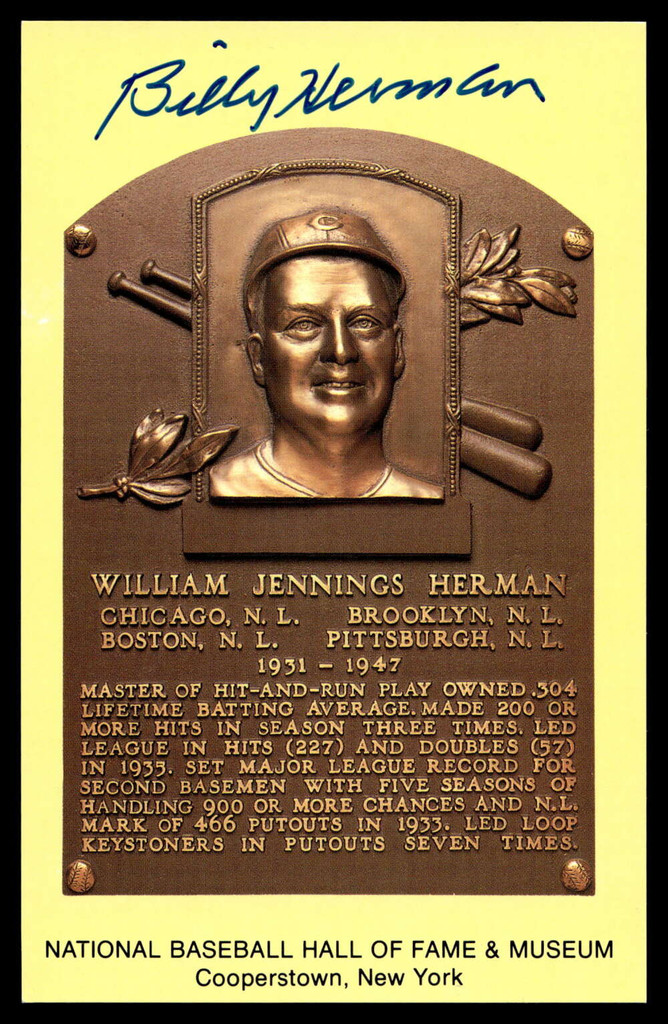 Billy Herman Yellow HOF Postcard Signed PSA/DNA Authenticated Cubs Autographed ID: 505886