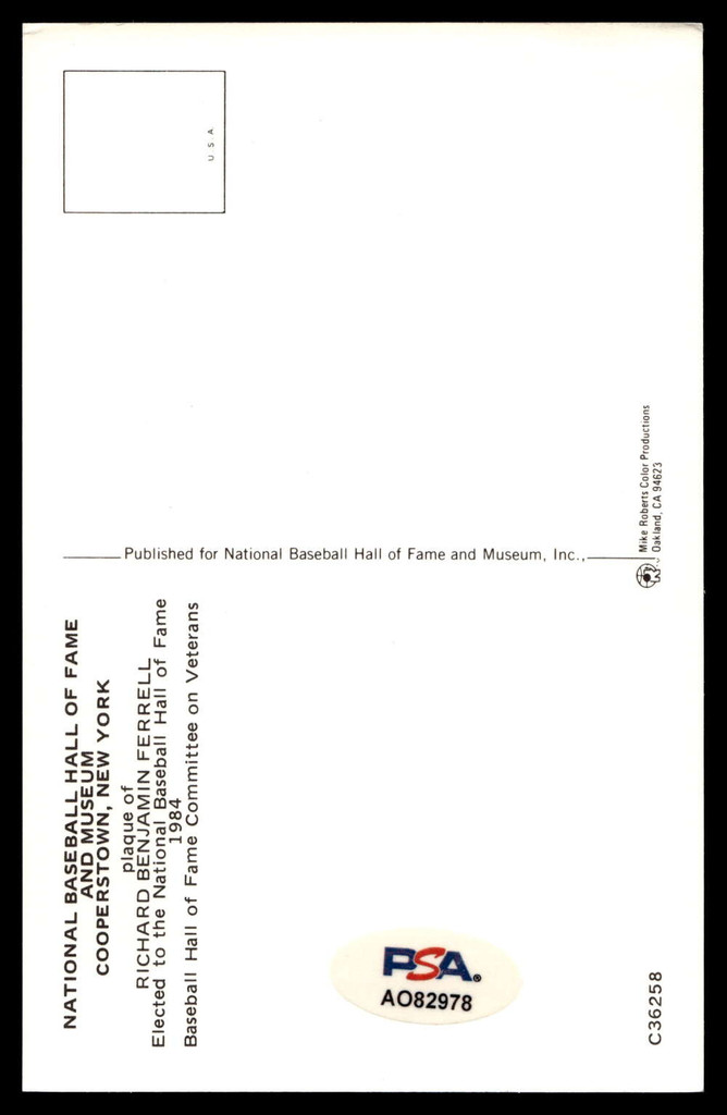 Rick Ferrell Yellow HOF Postcard Signed PSA/DNA Authenticated Red Sox Autographed