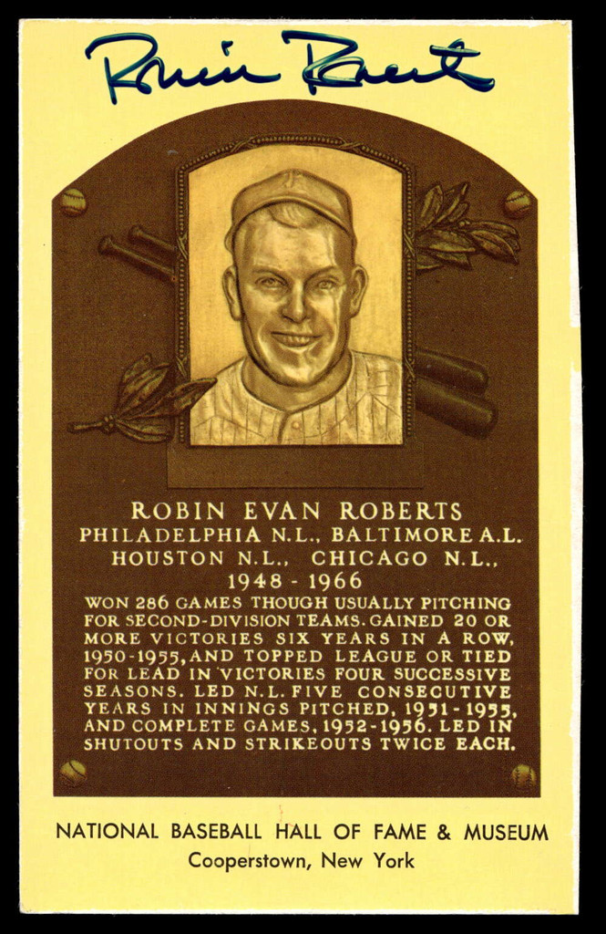 Robin Roberts Yellow HOF Postcard Signed PSA/DNA Authenticated Phillies Autographed ID: 505890