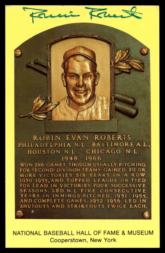 Robin Roberts Yellow HOF Postcard Signed PSA/DNA Authenticated Phillies Autographed ID: 505891