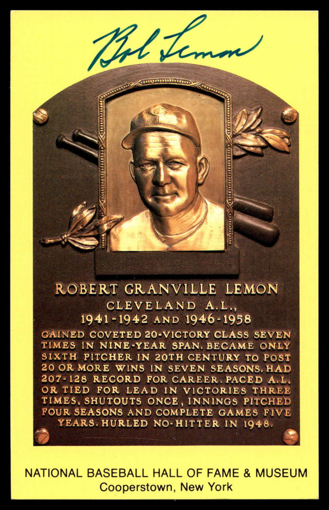 Bob Lemon Yellow HOF Postcard Signed PSA/DNA Authenticated Indians Autographed ID: 505893
