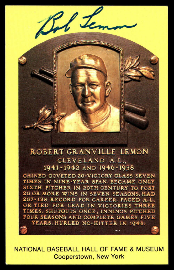 Bob Lemon Yellow HOF Postcard Signed PSA/DNA Authenticated Indians Autographed ID: 505895