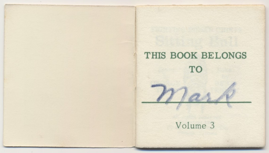 1963 Miniature Book Mt. Hawley Publishing Co.  Sitting Bull  (The name "Mark" on inside cover)  #*sku3755