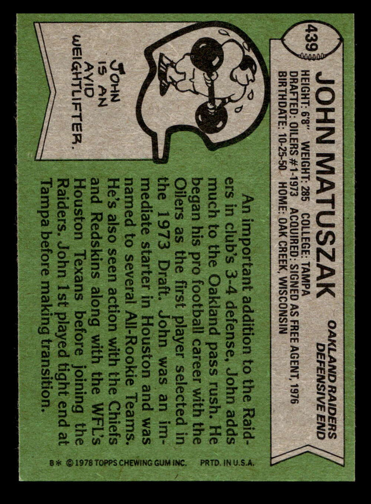 1978 Topps #439 John Matuszak Near Mint  ID: 505944