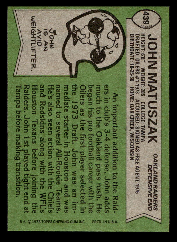 1978 Topps #439 John Matuszak Near Mint  ID: 505946
