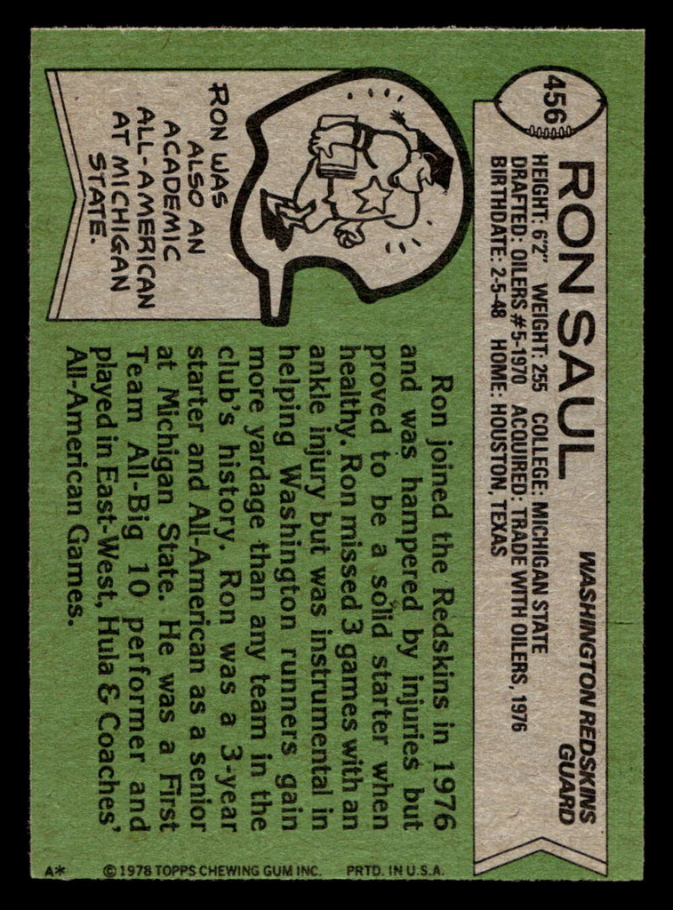 1978 Topps #456 Ron Saul Near Mint  ID: 506021
