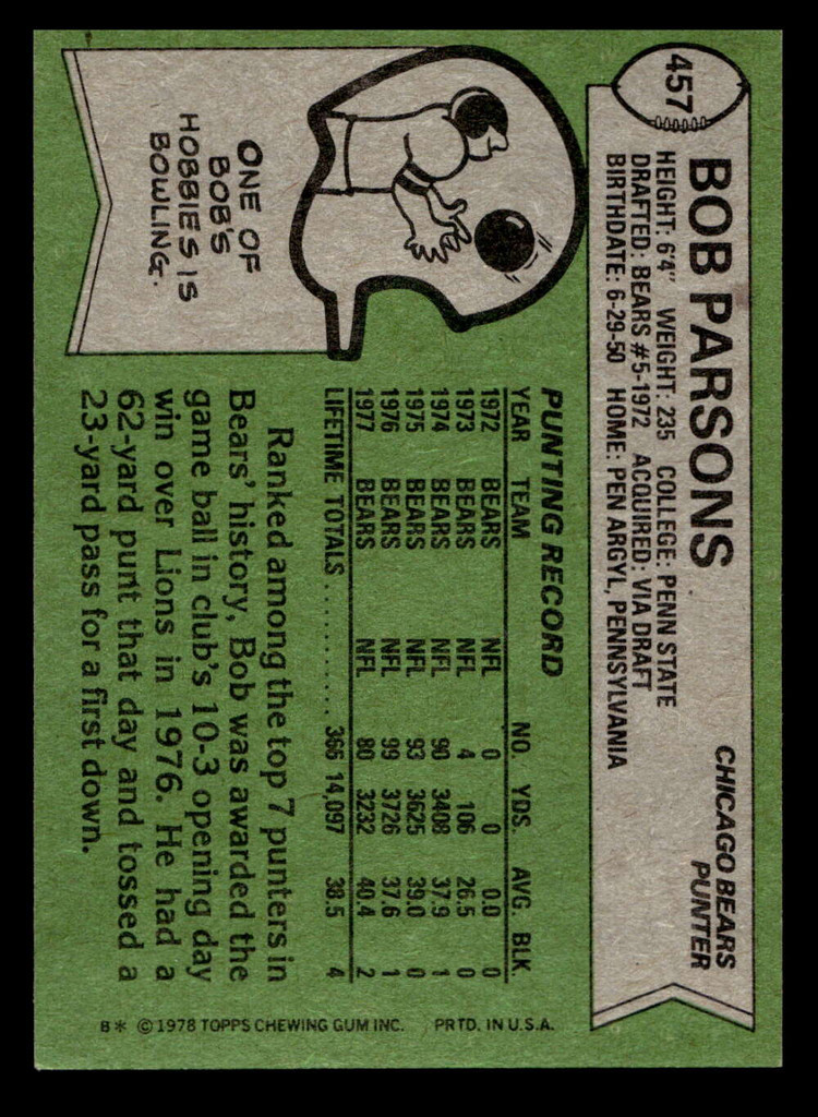 1978 Topps #457 Bob Parsons Ex-Mint  ID: 506026