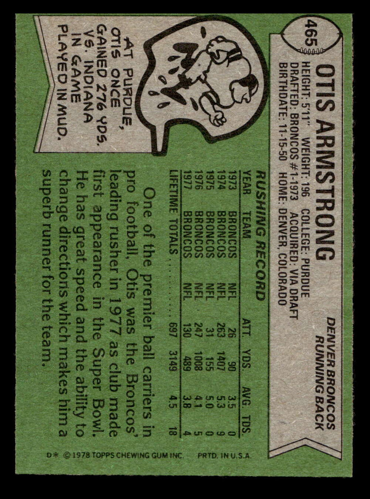 1978 Topps #465 Otis Armstrong Near Mint  ID: 506059