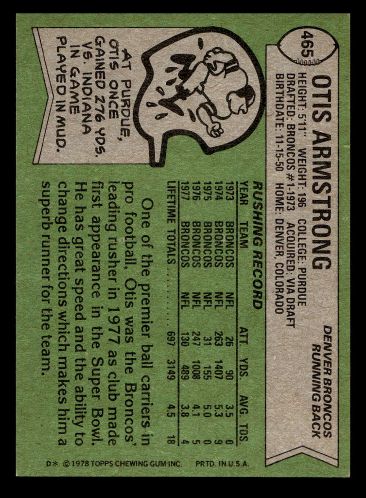 1978 Topps #465 Otis Armstrong Ex-Mint  ID: 506060