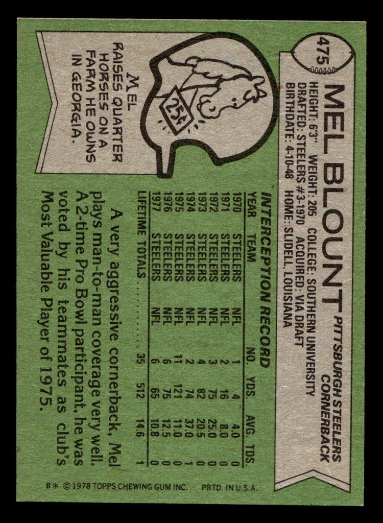 1978 Topps #475 Mel Blount Near Mint 