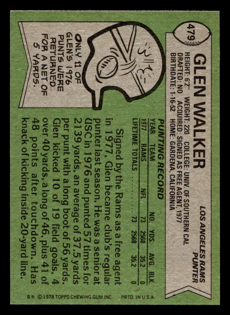 1978 Topps #479 Glen Walker Near Mint  ID: 506124
