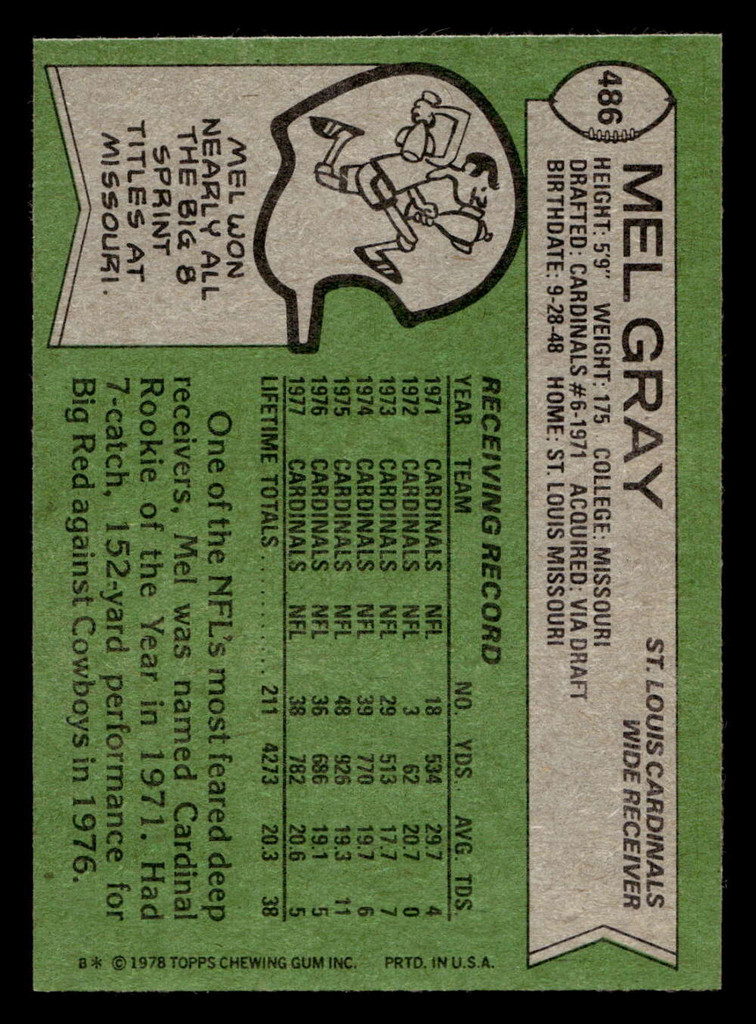 1978 Topps #486 Mel Gray Near Mint  ID: 506151