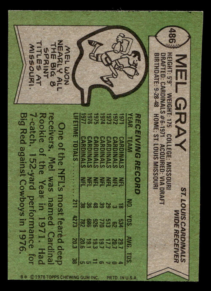 1978 Topps #486 Mel Gray Ex-Mint  ID: 506154