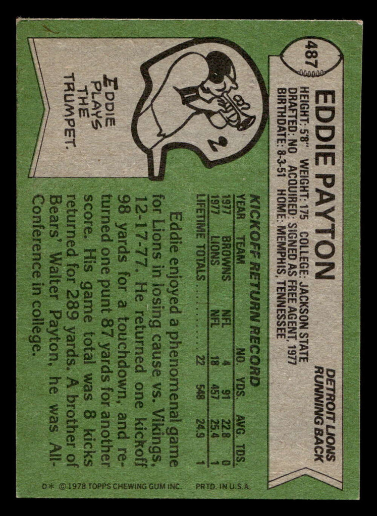 1978 Topps #487 Eddie Payton Ex-Mint RC Rookie  ID: 506155