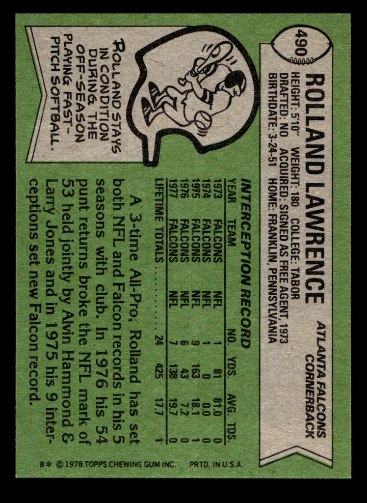 1978 Topps #490 Rolland Lawrence Near Mint  ID: 506166