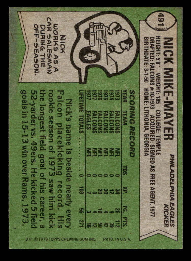 1978 Topps #491 Nick Mike-Mayer Ex-Mint 