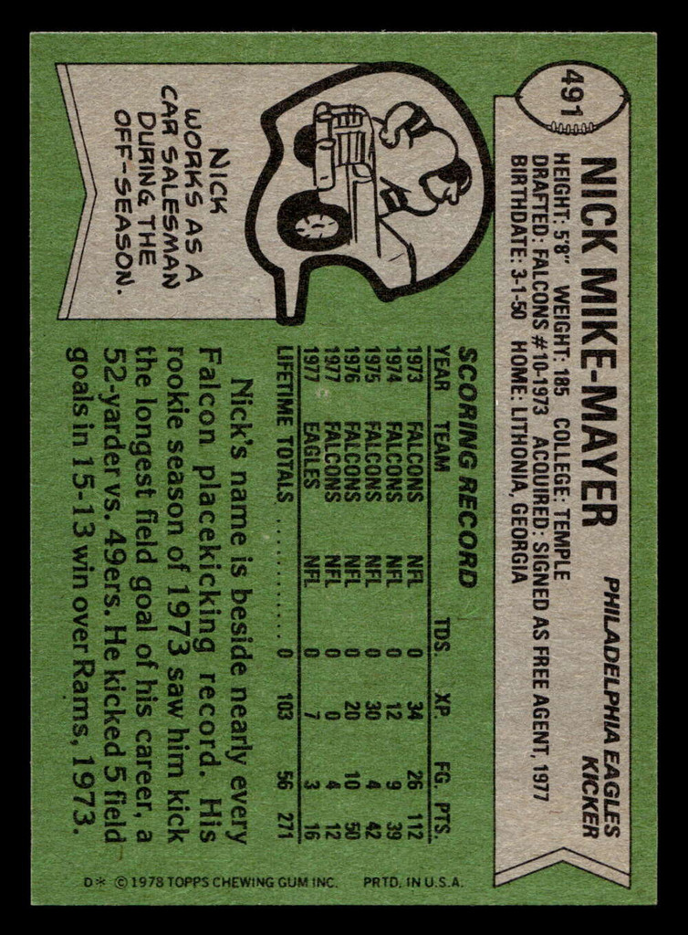 1978 Topps #491 Nick Mike-Mayer Near Mint  ID: 506172