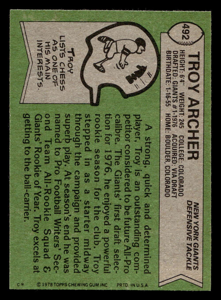 1978 Topps #492 Troy Archer Near Mint+ 