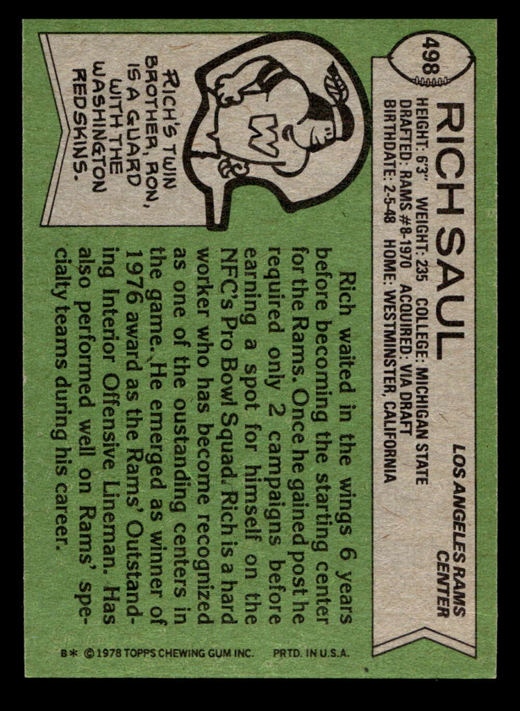 1978 Topps #498 Rich Saul Ex-Mint  ID: 506202