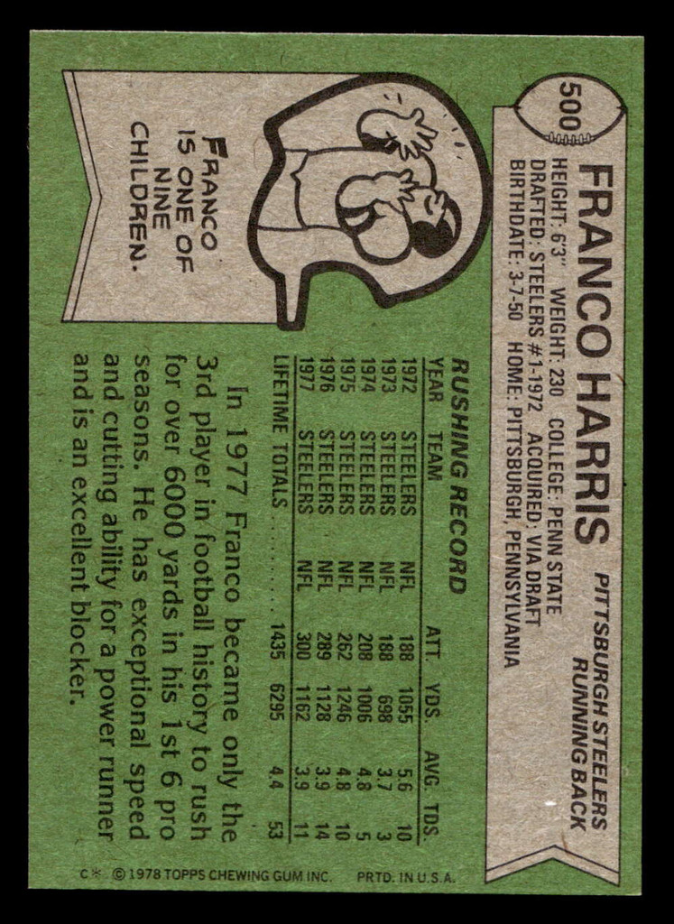 1978 Topps #500 Franco Harris Near Mint+  ID: 506212
