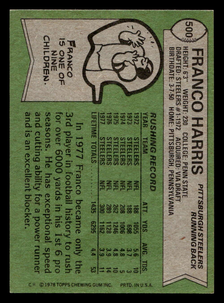 1978 Topps #500 Franco Harris Ex-Mint  ID: 506216