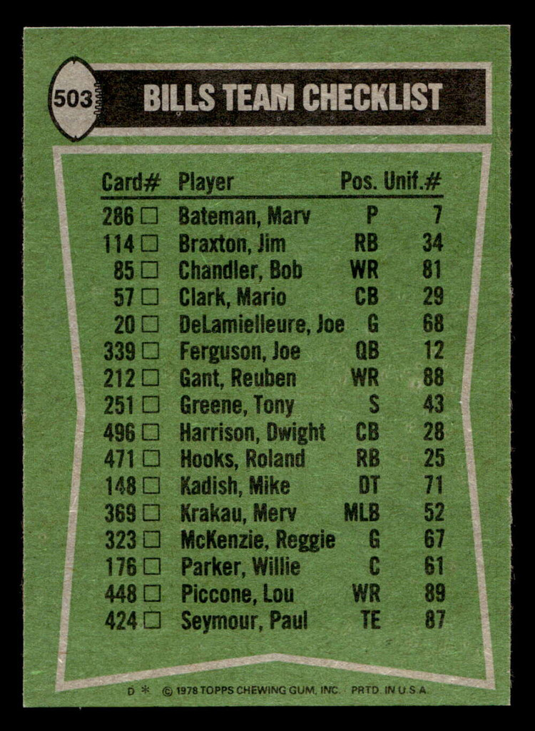 1978 Topps #503 O.J. Simpson/Bob Chandler/Tony Greene/Sherman White TL Near Mint  ID: 506224