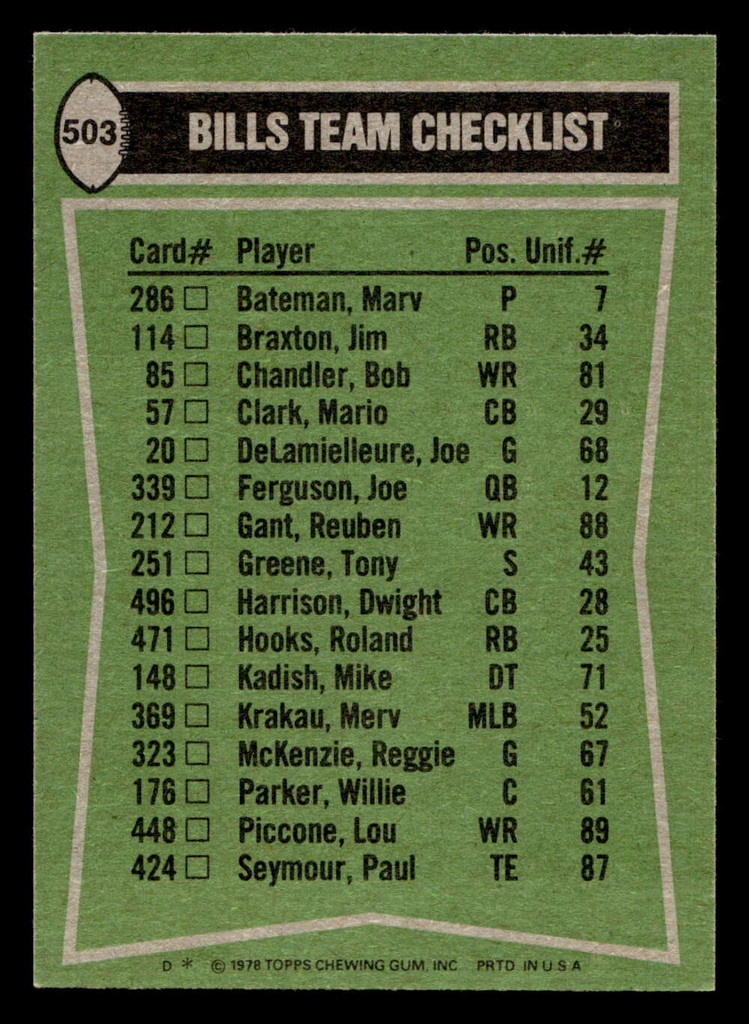 1978 Topps #503 O.J. Simpson/Bob Chandler/Tony Greene/Sherman White TL Near Mint  ID: 506226