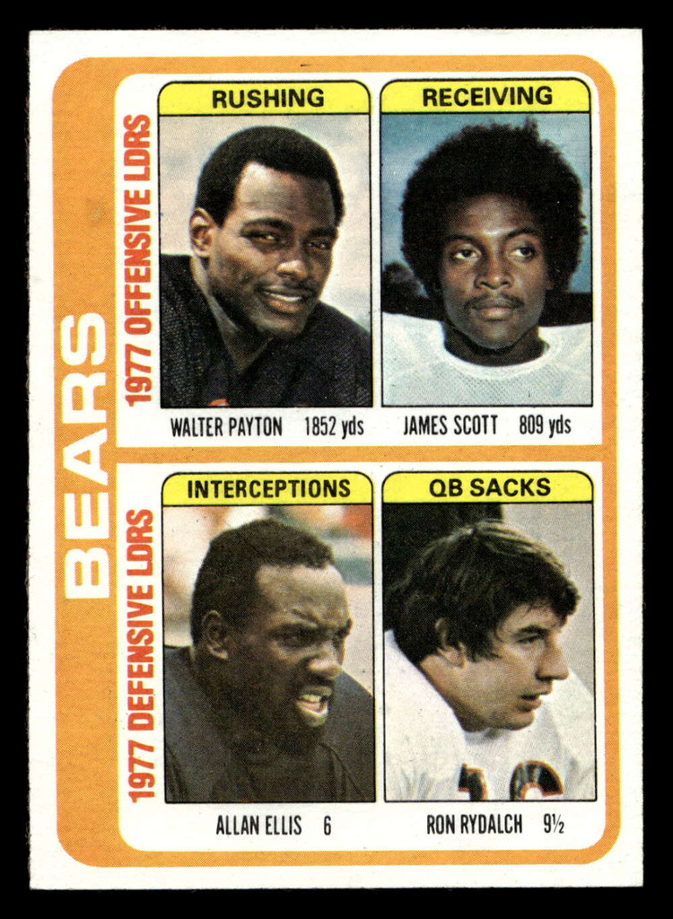 1978 Topps #504 Walter Payton/James Scott/Allan Ellis/Ron Rydalch TL Ex-Mint  ID: 506228
