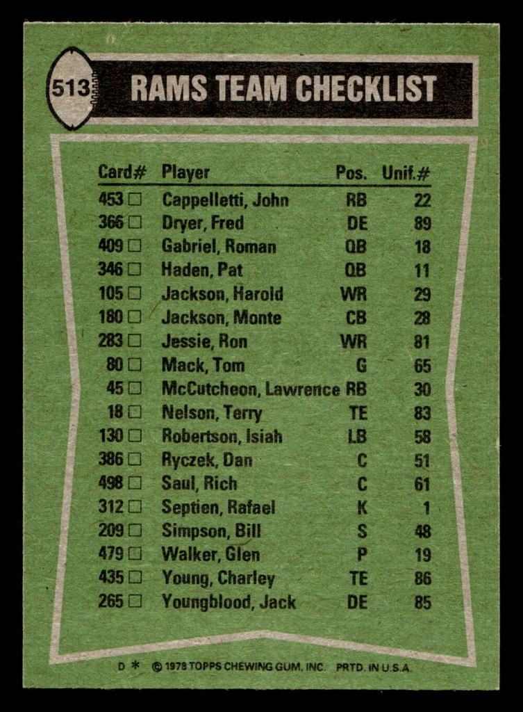 1978 Topps #513 Lawrence McCutcheon/Harold Jackson/Bill Simpson/Jack Youngblood TL Near Mint+ 