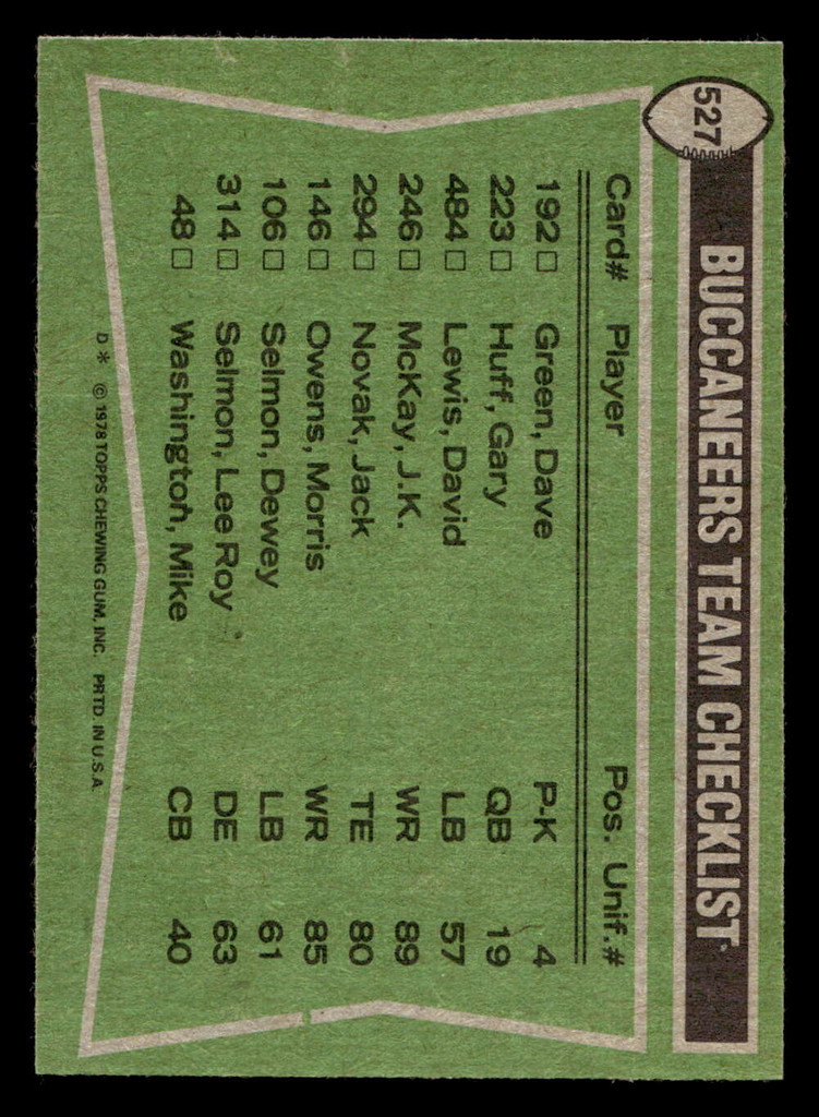 1978 Topps #527 Morris Owens/Isaac Hagins/Mike Washington/Lee Roy Selmon TL Near Mint+  ID: 506334