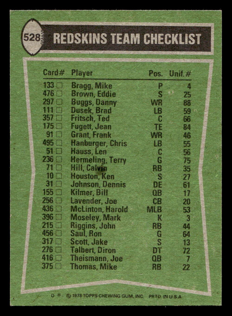 1978 Topps #528 Mike Thomas/Jean Fugett/Ken Houston/Dennis Johnson TL Ex-Mint 