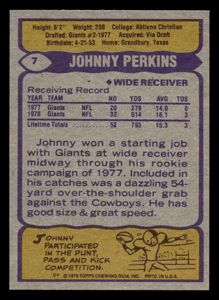 1979 Topps #7 Johnny Perkins Near Mint+ 