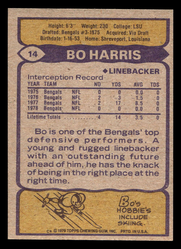 1979 Topps #14 Bo Harris Ex-Mint 
