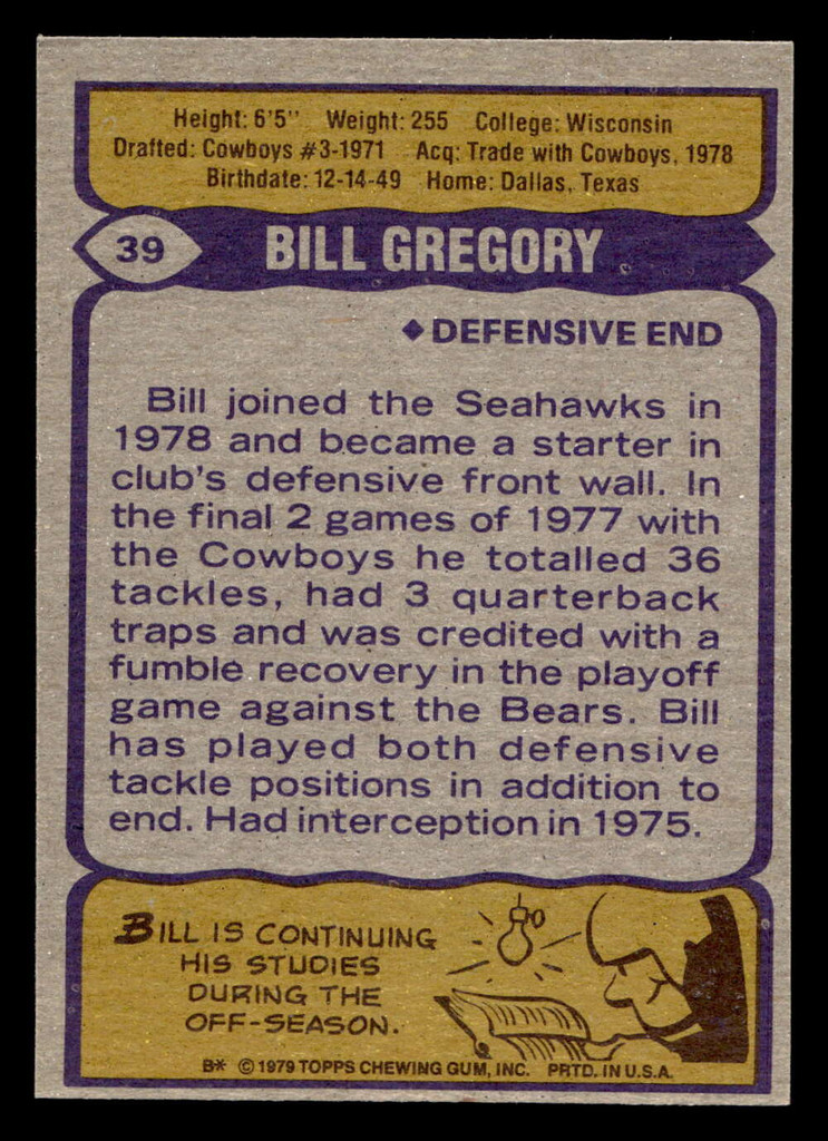 1979 Topps #39 Bill Gregory Near Mint  ID: 506472