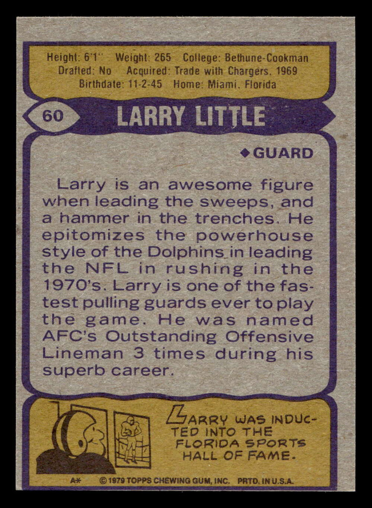 1979 Topps #60 Larry Little Near Mint  ID: 506518