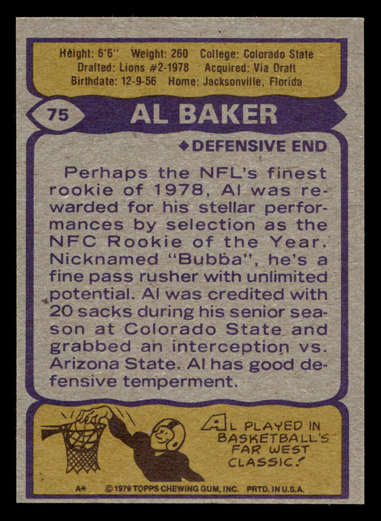 1979 Topps #75 Al Baker Near Mint RC Rookie  ID: 506556