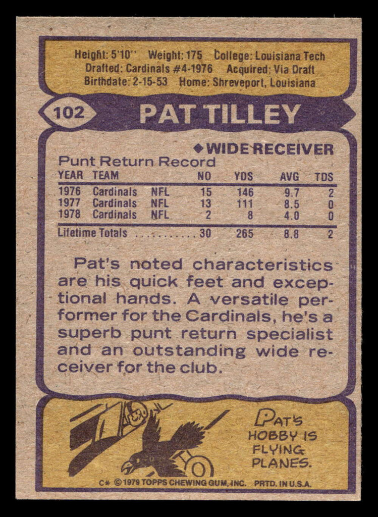 1979 Topps #102 Pat Tilley Near Mint  ID: 506619