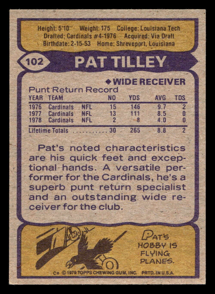 1979 Topps #102 Pat Tilley Near Mint  ID: 506620