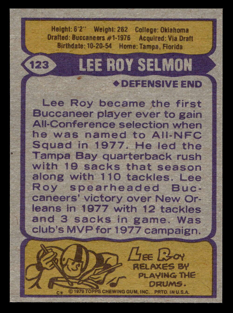 1979 Topps #123 Lee Roy Selmon Near Mint  ID: 506672