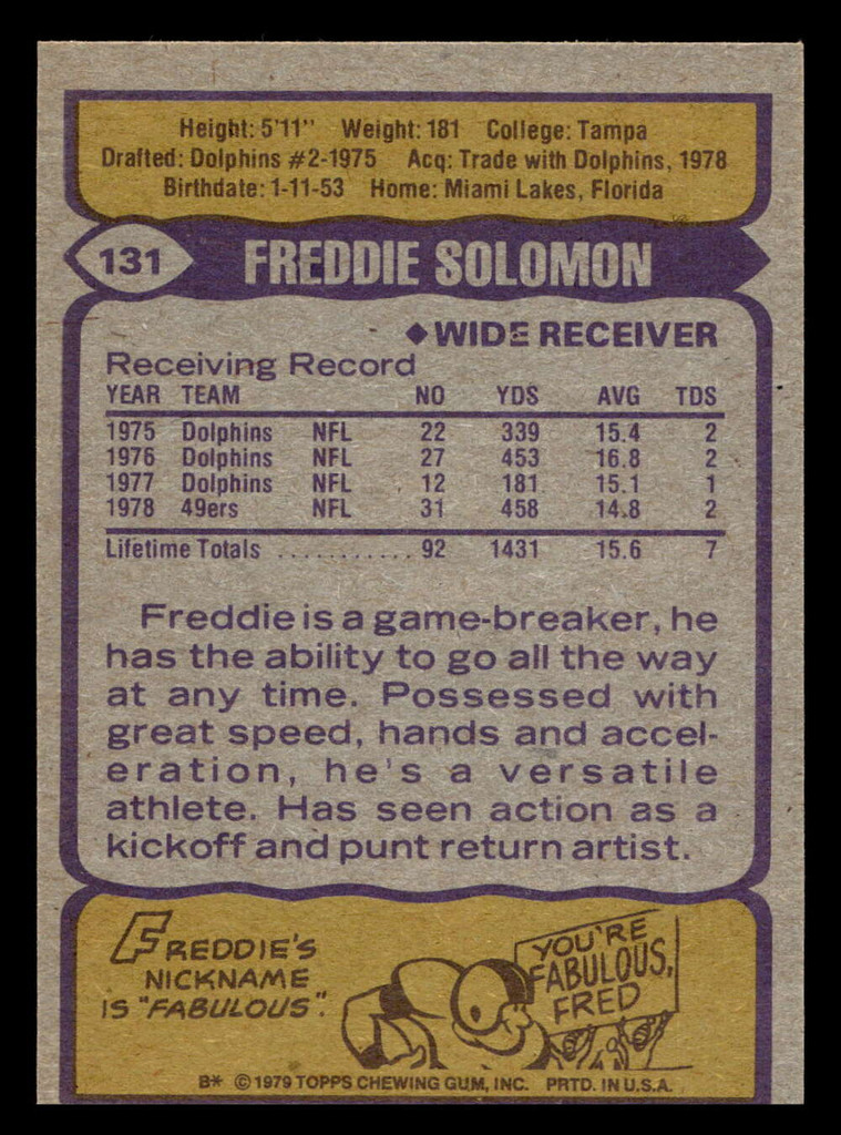1979 Topps #131 Freddie Solomon Ex-Mint 