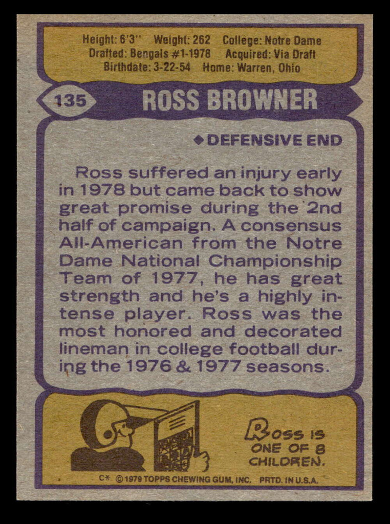 1979 Topps #135 Ross Browner Ex-Mint RC Rookie 