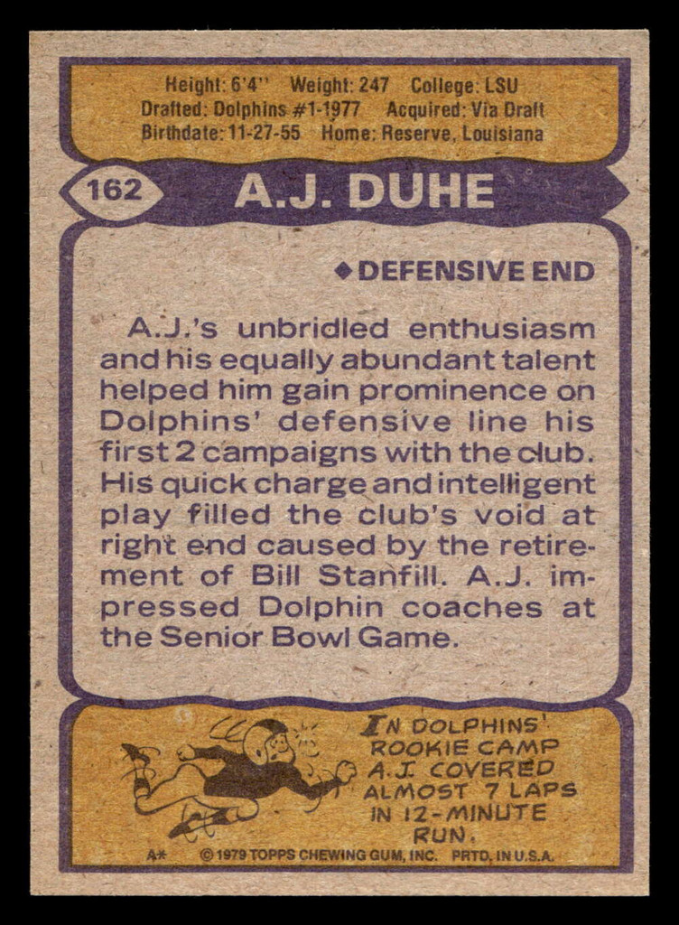 1979 Topps #162 A.J. Duhe Near Mint+ 