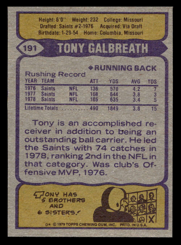 1979 Topps #191 Tony Galbreath Near Mint  ID: 506872