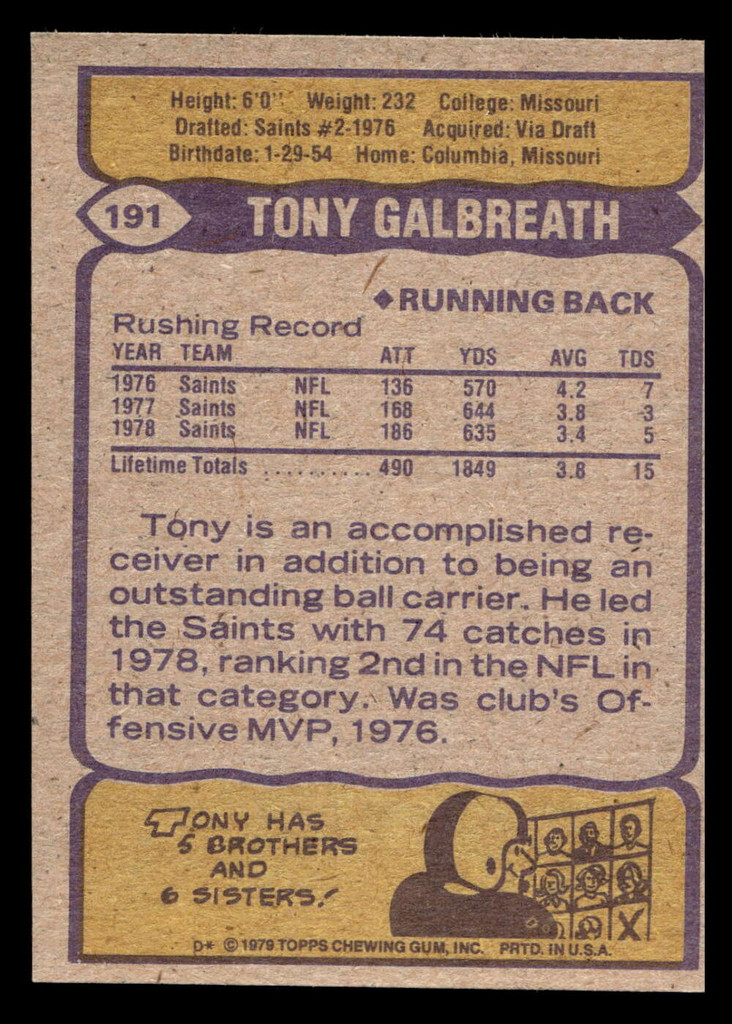 1979 Topps #191 Tony Galbreath Near Mint  ID: 506874
